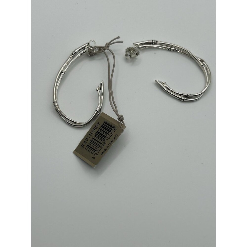 JOHN HARDY 925 STERLING SILVER BAMBOO TWISTED HOOP EARRINGS, 50mm New